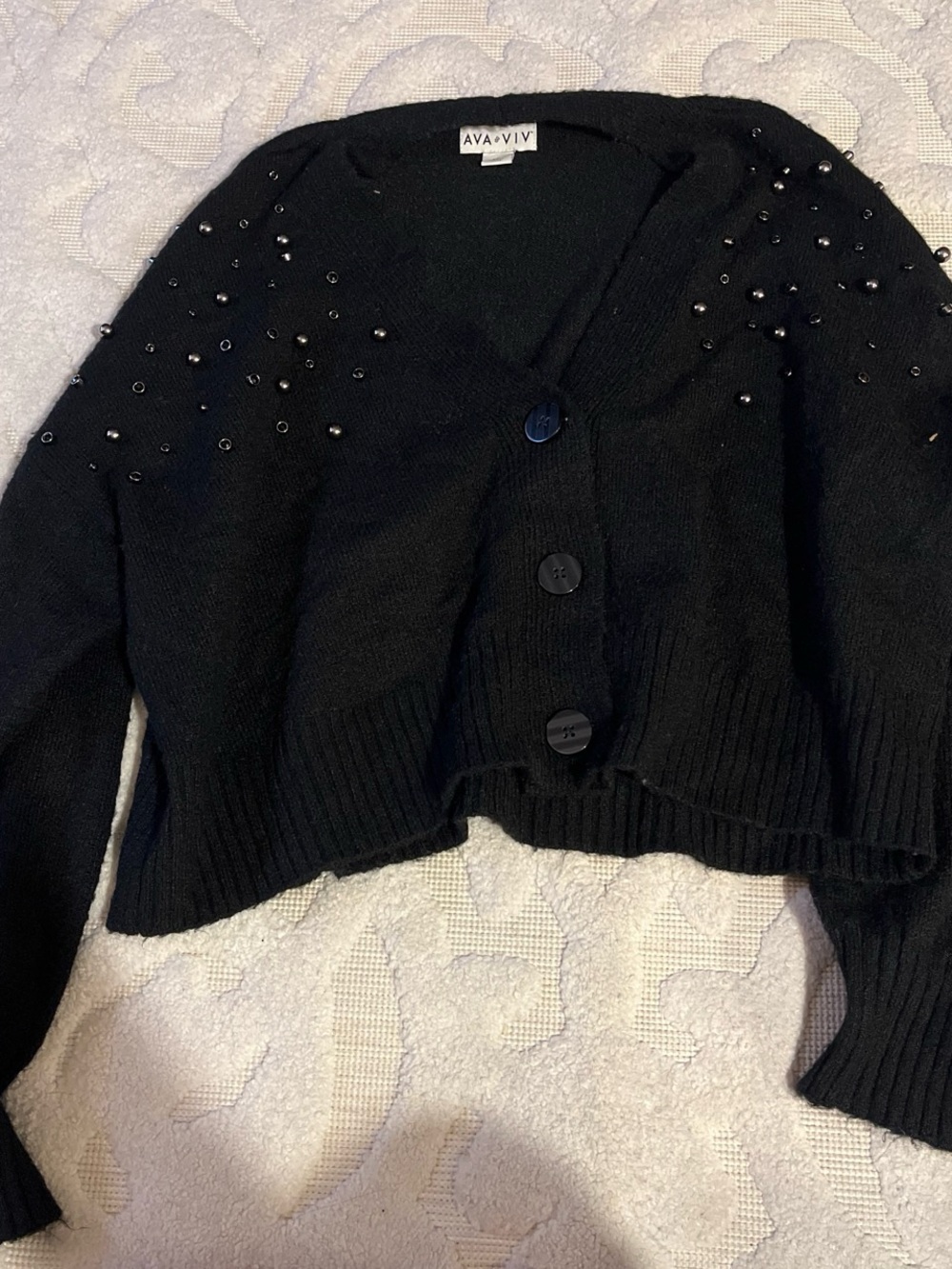 Ava & Viv Black Beaded Cropped Cardigan